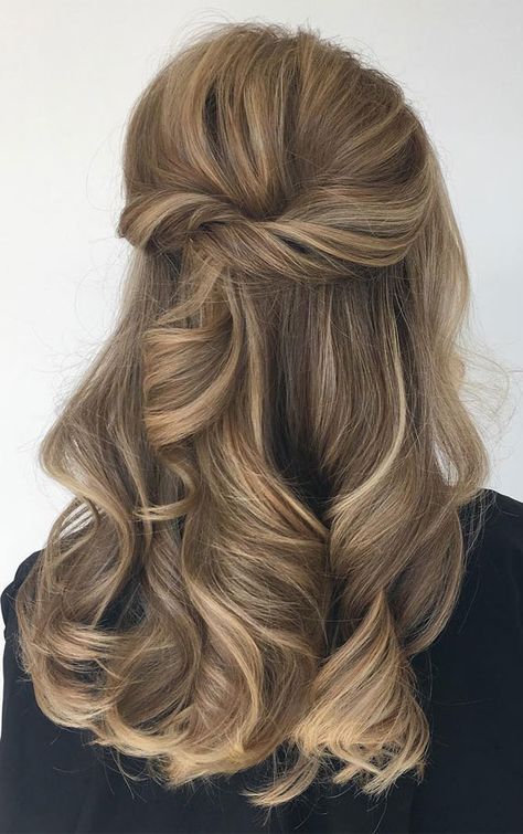 Bridal Hair Half Up Clean, Half Back Hairstyles Wedding, Classic Half Up Wedding Hair, Wedding Hairstyles Half Up Half Down Old Hollywood, Partial Updo Short Hair, Long Hair Updo Half Up Half Down, Elegant Hair Half Up Half Down, Smooth Wedding Hair, Bombshell Hair Half Up