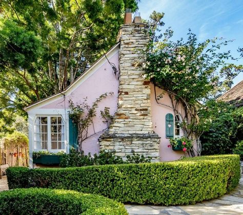 Chalet House, Fairy Tale Cottage, Storybook House, Exterior Wall Cladding, Pretty Cottage, Storybook Homes, Fairytale Cottage, Pink Cottage, Storybook Cottage