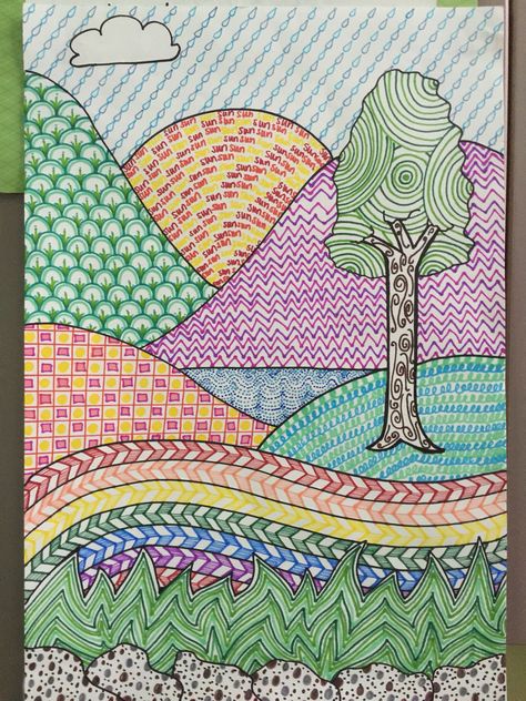 Line Art For Kids 65 Ideas 23A Line Art Projects, Elementary Art Projects, Homeschool Art, School Art Projects, Doodle Art Designs, Art Drawings For Kids, Zentangle Art, Elements Of Art, Art Classroom