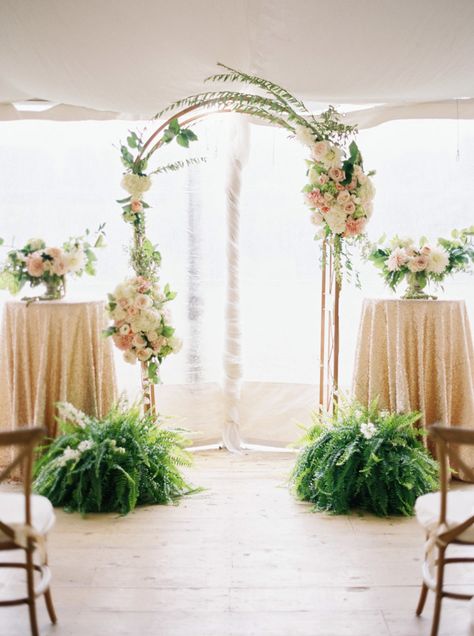 Pretty floral covered indoor ceremony arch: http://www.stylemepretty.com/canada-weddings/ontario/niagara-on-the-lake-ontario/2016/05/20/summer-vineyard-wedding/ | Photography: When He Found Her Aisle Arch, Indoor Wedding Decorations, Indoor Wedding Ceremonies, Wedding Arches, Arch Wedding, Wedding Altars, Indoor Ceremony, Church Ceremony, Ceremony Arch