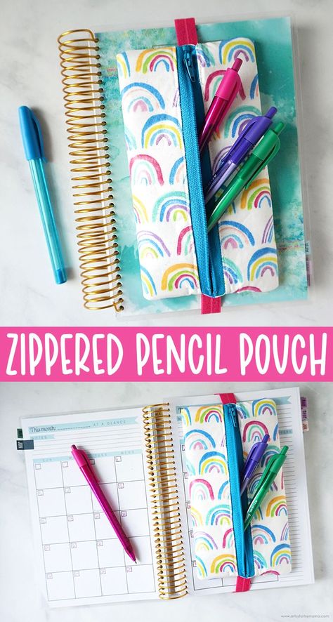 Easy Zippered Pencil Pouch Pencil Pouch Pattern, Pencil Pouch Diy, Pencil Case Sewing, Pencil Case Pattern, Diy Elastic, Diy Pencil Case, Zipper Pencil Case, Diy Travel Journal, Diy Sewing Gifts