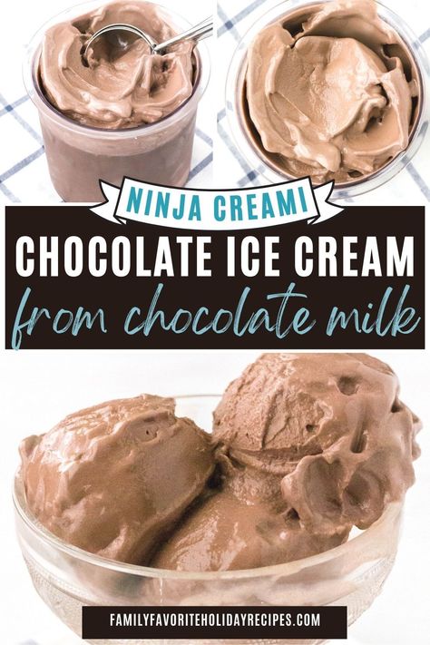 Learn how to make chocolate ice cream in your Ninja Creami by using just chocolate milk! It's a delicious frozen treat that's a healthy alternative to regular chocolate ice cream, and it's so easy! Creamy Chocolate Ice Cream, Ninja Creami Ice Cream Recipes Chocolate, Ninja Creami Chocolate Ice Cream, Ninja Ice Cream Recipes, Ninja Creami Healthy Recipes, Creami Ninja Recipe, Creami Recipies, Ninja Creami Ice Cream Recipes, Ice Cream Maker Recipes Healthy