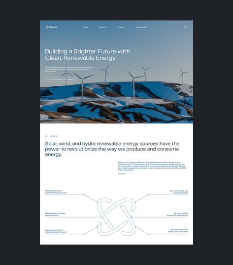 CLEANEN - website design on Behance Energy Website, Renewable Energy Design, Hydro Energy, Corporate Website Design, Solar Energy Projects, Geothermal Energy, Energy Companies, Website Design Layout, Renewable Sources Of Energy