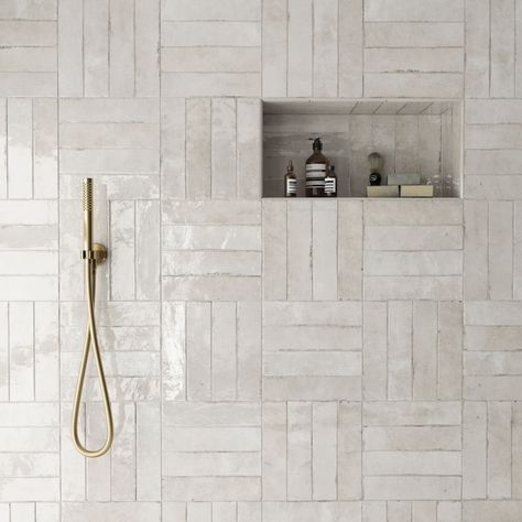 Taupe Vanity Bathroom Ideas, Tiled Bathroom Vanity, Ivory Bathroom Ideas, Bathroom Ideas Beige Tile, Chevron Tile Bathroom, Taupe Bathroom Tile, Modern Bathroom Design Lighting, Bathroom Tiles Design, Taupe Bathroom