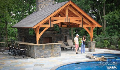 Incredible Outdoor Living Blogs | Lancaster County Backyard Timber Frame Pavilion, Backyard Structures, Timber Frame Construction, Timber Frames, Outdoor Pavilion, Backyard Gazebo, Backyard Pavilion, Timber Framing, Backyard Patio Designs