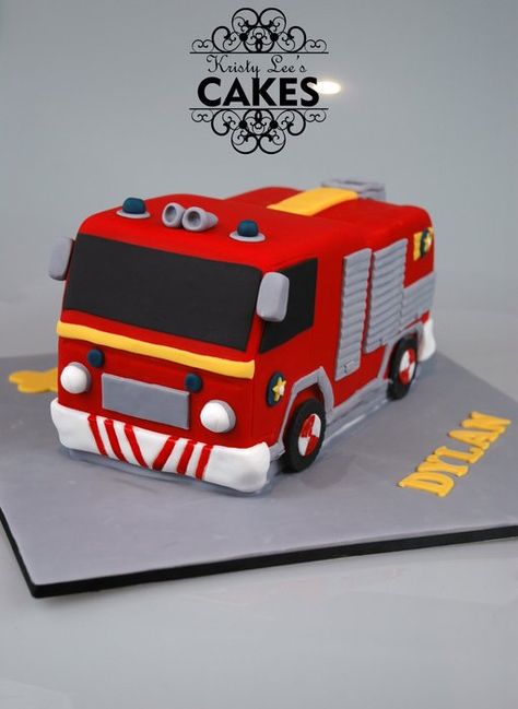 Fireman Sam Fire Engine Cake - by kristyleescakes @ CakesDecor.com - cake decorating website Firetruck Birthday Cake, Firefighter Birthday Cakes, Fireman Sam Birthday Party, Fire Engine Cake, Fireman Sam Cake, Fire Engine Birthday, Fire Fighter Cake, Fireman Cake, Firetruck Cake