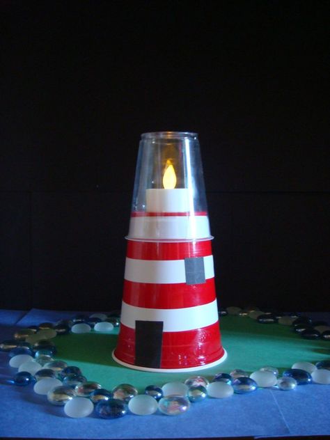 Lighthouse Theme Party, Lighthouse Craft, Diy Lighthouse, Lighthouse Crafts, Bible School Crafts, Vbs Crafts, Church Activities, Ocean Crafts, Church Crafts