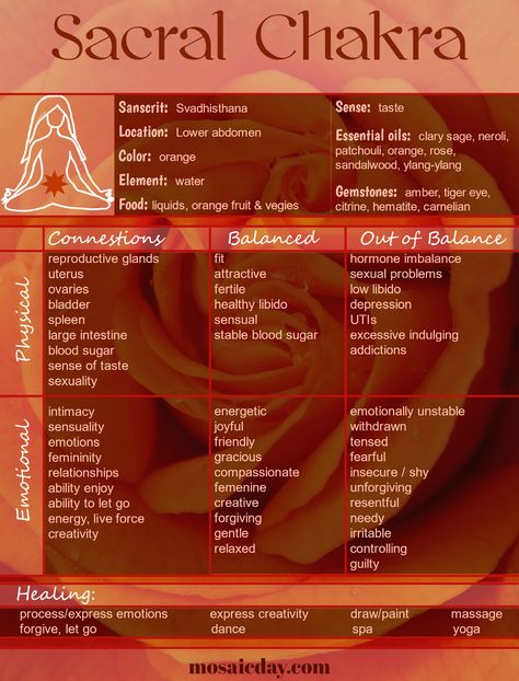 Opening Sacral Chakra (Svadhisthana) For Drive, Passion And Femininity Chakra Knowledge, Spiritual Chakras, Sacral Chakra Healing, Chakra Mantra, 2nd Chakra, Be More Attractive, Chakra Health, Womb Healing, Chakra Affirmations