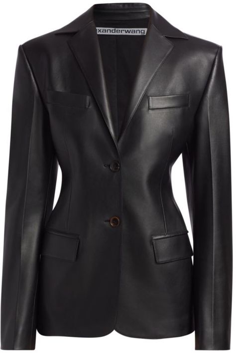 Fitted Leather Blazer, Leather Blazer Outfit 2023, Tailored Leather Blazer, Blazer Cuir, Lambskin Leather Blazer, Leather Blazer Women, Black Leather Blazer, Cool Coats, Structured Jacket