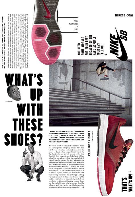 Nike | What's Up With Those Shoes? | Wieden+Kennedy Magazine Website Design, Running Poster, Sports Magazine Covers, Japan Vibes, Old Nikes, Nike Poster, Fashion Portfolio Layout, Sports Advertising, Shoe Poster