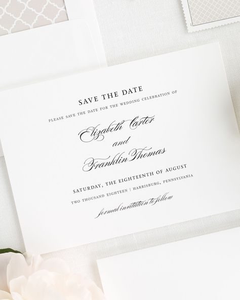 This beautiful save the date features a classic script font. Shown in black with trellis envelope liner and custom stamps in mocha, but can be customized to any Envelope Liner, Save The Date Templates, Brides Wedding Dress, Date Cards, Save The Dates, Event Invitation, Custom Stamps, Wedding Matches, Envelope Liners