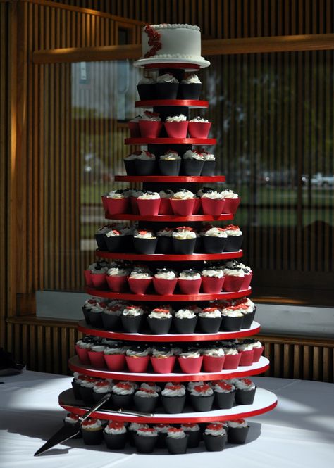 happy 25th wedding anniversary cakes 25th Wedding Anniversary Cakes, Vampire Wedding, Cupcake Tower Wedding, Black Red Wedding, Cupcake Wedding, Wedding Anniversary Cakes, I Am Baker, Wedding Sweets, Cupcake Tower