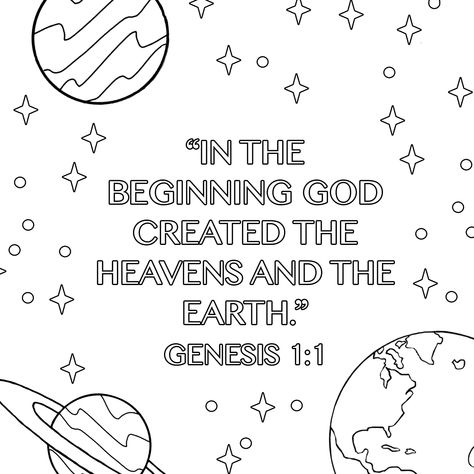 Space Coloring Pages - Genesis 1:1 - FREE Download - Underbart skapad Genesis 1:1 Coloring Page, Genesis 1:1, Genesis Coloring Pages, August Drawings, Kids Bible Study Lessons, Outer Space Coloring Pages, Creation Bible Lessons, Earth Coloring Pages, In The Beginning God Created