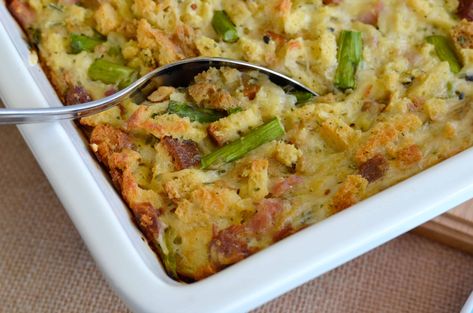 ham and asparagus casserole Steak And Asparagus Recipes, Casseroles With Asparagus, Ham And Asparagus Casserole, Ham Veggie Casserole, Creamy Asparagus Casserole, Peas And Asparagus Casserole, Cheesy Ham Casserole, Steak And Asparagus, Ham Asparagus