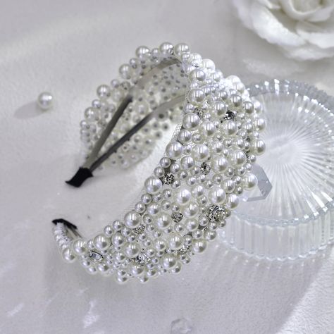 PRICES MAY VARY. Material：White headbands for women for women is made of pearls, rhinestones, alloy headbands and mesh this exquisite hair crown Unique Desig：Wedding hair accessories is pearls and rhinestones of different sizes are inlaid on the entire mesh surface, the pearls and rhinestones are arranged in an orderly manner, looking different from most wide headbands, this pearl headpieces is lighter, more fashionable and beautiful Occasion：Elegant Headpiece for women are very suitable for wed Elegant Headpiece, White Headbands, White Hair Accessories, White Hair Accessory, Crystal Headpiece Wedding, Wide Headbands, Bead Hair, Headpiece Accessories, Bead Hair Accessories