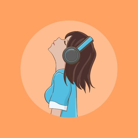 Illustration design of hand drawn cartoo... | Premium Vector #Freepik #vector #headphone #listening-music #music-girl #music Girl Listening To Music Drawing, Headphone Listening, Girl Listening To Music, 2048x1152 Wallpapers, Headphones Art, Computer Logo, Music Girl, Listening Music