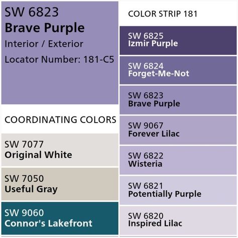 Light Purple Exterior House Colors, Sherwin Williams Violet Paint Colors, Potentially Purple Sherwin Williams, Purple Paint Palette, Purple Sherwin Williams Paint, Purple Boys Room, Potentially Purple, Sherwin Williams Purple, Sherwin Williams Purple Paint Colors