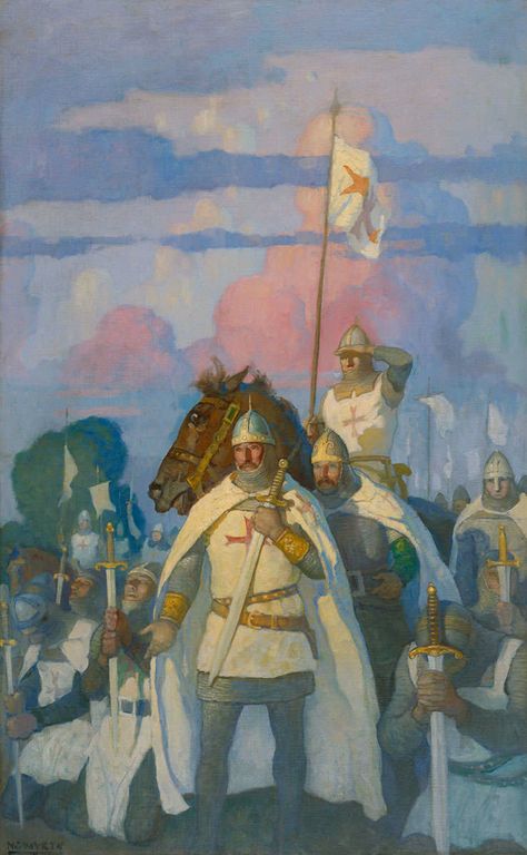 N.C. Wyeth - The Crusaders Before Jerusalem (c.1924) Lucas Museum, N C Wyeth, Nc Wyeth, Howard Pyle, Medieval Knight, Inspirational Artwork, Medieval Art, Traditional Paintings, Crusades