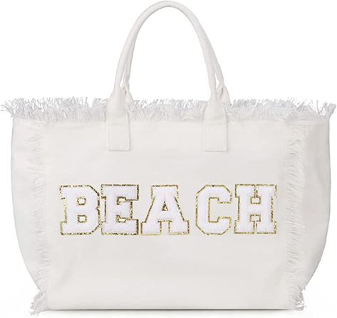 Ineowelly Beach Bags for Women, Large Canvas Tote Bag with Zipper Chenille Letter, Women Tote Bag for Beach Pool, Shoulder Bag for Women Girl Summer Vacation Travel Big Crossbody Bag, Swim 2023, Large Beach Bags, Pool Bags, Beach Canvas, Fabric Tote, Yoga Bag, Personalized Tote Bags, Canvas Shopping Bag