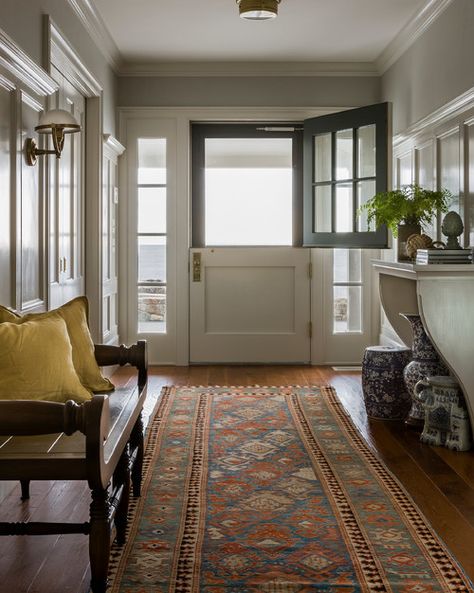 New England ocean view. Carpenter & MacNeille, Essex, MA. Traditional Entryway, Console Styling, Revere Pewter, Living In London, Dutch Door, Style Cottage, Front Entry Doors, On The Floor, Entry Doors