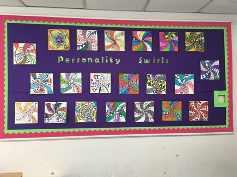 Personality swirls- made by y3 on transition day. Year 3 Transition Ideas, Year 4 Transition Activities, Transition Day Ideas, Ks2 Transition Day Activities, Ks1 Transition Activities, Year 5 Transition Day Activities, Year 2 Transition Activities, Year 3 Transition Day Activities, Transition Activities Ks1