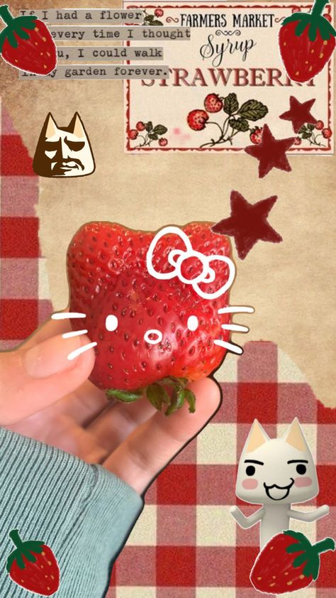 Theres strawberrys and strars Strawberry Collage Wallpaper, Strawberry Themed Wallpaper, Strawberry Mosaic, Wallpaper Strawberry, Strawberry Wallpaper, Aesthetic Collages, Collage Wallpaper, Strawberry Filling, Monster High Art