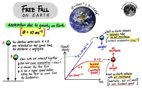 Understanding Free-Fall (acceleration due to gravity) | Evan's Space Free Fall Physics Notes, Physics 101, Chemistry Project, Physics Laws, Physics Mechanics, Gcse Physics, Earth Gravity, Physics Projects, Chemistry Projects