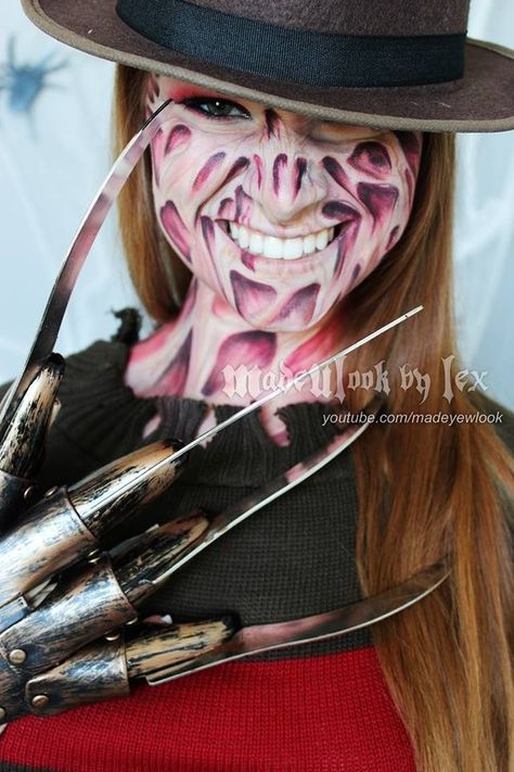 Freddy makeup sans latex http://www.youtube.com/watch?v=CL4pK4rNkJU Freddy Krueger Makeup, Hallowen Ideas, Special Fx Makeup, Horror Makeup, Halloween Makeup Tutorial, Unique Makeup, Face Painting Halloween, Special Effects Makeup, Halloween Costumes Makeup