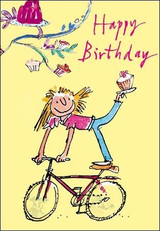 Quentin Blake Illustrations, Candleberry Candles, Bicycle Birthday, Quentin Blake, Vintage Illustration Art, Happy Birthday Greeting Card, Bird Cards, Happy Birthday Greetings, Funny Birthday Cards