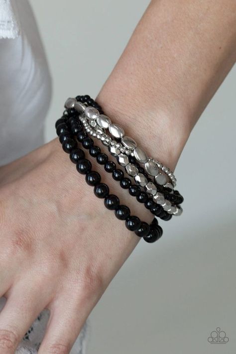 Paparazzi "Metro Mix Up" - Black Clasp Bracelet #1652 Invisible Thread, Black Beaded Bracelets, Black Bracelet, Silver Bead Bracelet, Black Bracelets, Rock Stars, Paparazzi Accessories, Cool Necklaces, Affordable Jewelry