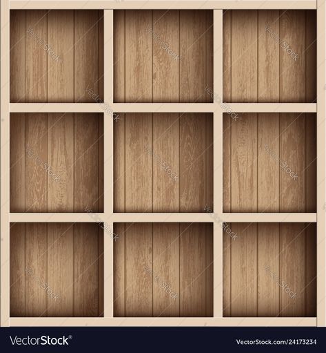 Wooden empty bookshelf or tool box shelves for Vector Image Book Shelf Template, Blank Bookshelf Template, Empty Bookshelf Wallpaper, Bookshelf Desktop Wallpaper Hd, Wood Box Bookshelf, Empty Bookshelf, Shelf Illustration, Empty Book, Donut Art