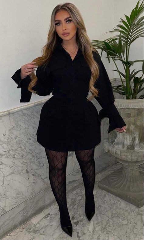 Black Dress Black Stockings Outfit, Dress With Black Stockings Outfit, Black Dress With Stockings Outfit Classy, 21 Birthday Outfit Black Woman, Black Dress With Pantyhose Outfits, Holiday Work Party Outfit Classy, Dresses With Stockings Outfit, Black Dress With Stockings Outfit, Short Dress With Stockings Outfit