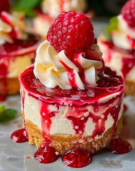 The Recipe Mingle | ## No Bake Mini Lemon Raspberry Cheesecakes 💖🍋 | Facebook Raspberry Cheesecakes, Berry Cake Recipe, Lemon Raspberry Cheesecake, Raspberry No Bake Cheesecake, Miniature Foods, Berry Cake, Romantic Dinner Recipes, Homemade Cake, Refreshing Desserts