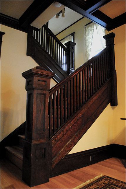 1911 Craftsman Staircase by American Vintage Home, via Flickr Craftsman Staircase, Craftsman Home Decor, Craftsman Interior, Craftsman Bungalow, Bungalow Homes, Stair Case, Craftsman Style Home, Craftsman Style Homes, Bungalow Style