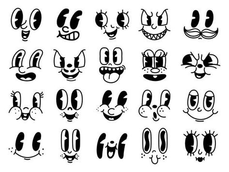 46,500+ Retro Cartoon Face Stock Illustrations, Royalty-Free Vector Graphics & Clip Art - iStock#Facegraphic #Facegraphicdesign #Facegraphicdesigncartoon #Inkblot  #Inkblotcartoon #Inkblotcartoonstyle Inkblot Cartoon, Rubber Hose Style Art, Rubber Hose Style, Cute Cartoon Faces, Cartoon Faces Expressions, Funny Cartoon Faces, Cartoon Face, Rubber Hose, Texture Graphic Design