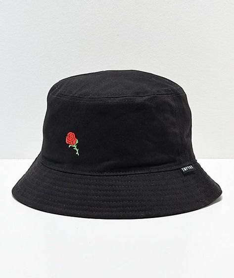 Cute Bucket Hats, Bucket Hat Outfit, Streetwear Hats, Bucket Hat Fashion, Black Bucket Hat, Fashion Leaders, Embroidered Rose, Black Bucket, Outfits With Hats