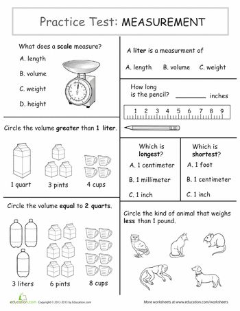 Worksheets: Measurement: Practice Test Measurements Worksheet Grade 1, Matter Worksheets, Measurement Worksheets, Worksheets For Grade 3, 3rd Grade Math Worksheets, Mathematics Worksheets, Measurement Activities, Time Worksheets, 2nd Grade Math Worksheets