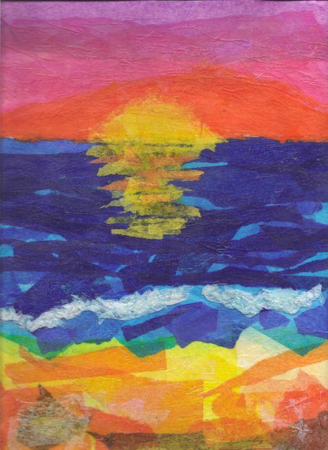 paper sunset by The-Demonic-Eye Collage Sunset, Tissue Paper Art, Collage Landscape, No Promises, Tears Art, Hebrew School, Gala Ideas, Classroom Art Projects, Hawaiian Art