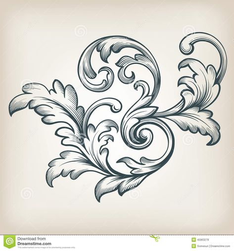 Vector Vintage Baroque Border Scroll Design Stock Vector - Image ... Motif Arabesque, Filigree Tattoo, Baroque Frames, Tooling Patterns, Baroque Design, Design Frame, Carving Patterns, Leaf Drawing, Scroll Pattern