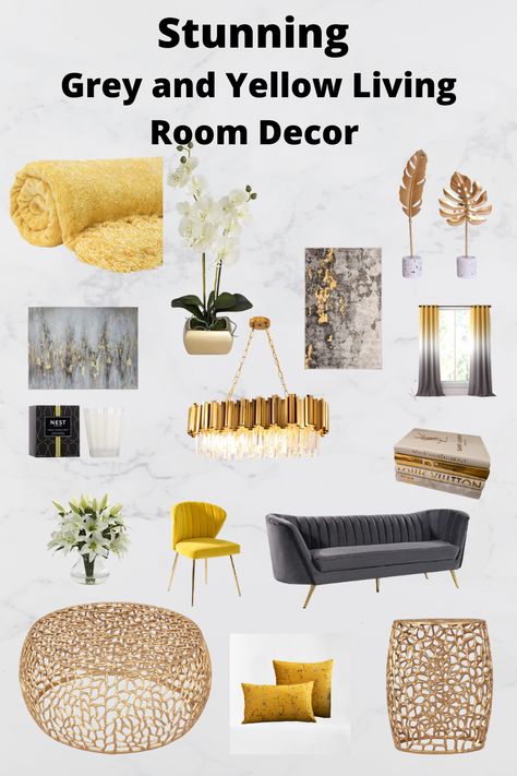 Yellow Grey Living Room, Yellow Living Room Decor, Grey And Yellow Living Room, Light Gray Couch, Yellow Accent Chairs, Yellow Decor Living Room, Grey Living Room, Yellow Living Room, Grey Furniture