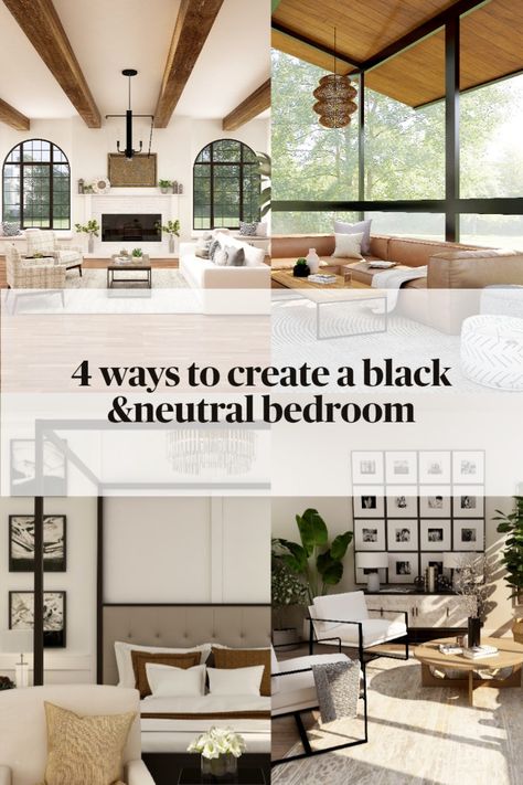 black accents, accent walls, how to create a black and neutral bedroom, bedroom design Black Accent Bedroom, Black And Neutral Bedroom, Black Bedroom Furniture Decor, Cream And Grey Bedroom, Black Panel Bedroom, Black And Cream Bedroom, Black And Silver Bedroom, Black Bedrooms, Tan Bedroom