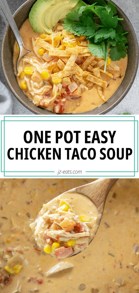 Chicken Tortilla Soup With Taco Seasoning, Small Batch Taco Soup, Creamy Chicken Taco Soup Recipe, Chicken Taco Soup Stove Top, Taco Soup Recipe Chicken, Can Chicken Soup, Mexican Tomato Soup, Creamy Chicken Taco Soup, Easy Chicken Taco Soup