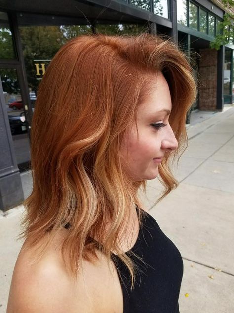 Copper Red To Blonde Balayage, Copper With Orange Highlights, Blonde Peekaboos On Red Hair, Natural Red Hair Blonde Highlights, Peek A Boo Copper Hair, Red Hair With Peekaboo Blonde, Peekaboo Highlights Red Hair, Copper Hair Blonde Peekaboo, Blonde Face Framing Highlights Red Hair