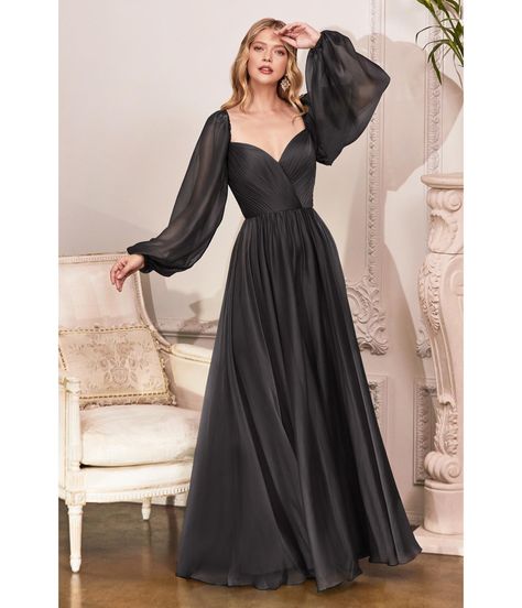 Black Chiffon Sweetheart Bridesmaid Goddess Gown Dress For Ball, Dresses For A Dance, Black Cinderella, Sweetheart Bridesmaids Dresses, Long Sleeve Chiffon Dress, Formal Prom Dresses Long, Tall Height, Pleated Dresses, Cinderella Divine