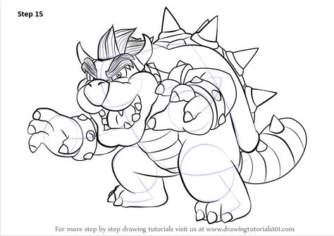 Step by Step How to Draw Bowser from Super Mario : DrawingTutorials101.com Bowser Face, Bowser Drawing, Yoshi Drawing, Mario Drawing, Kirby Nintendo, Learn Drawing, Step Drawing, Drawing Easy, Drawing Tutorials