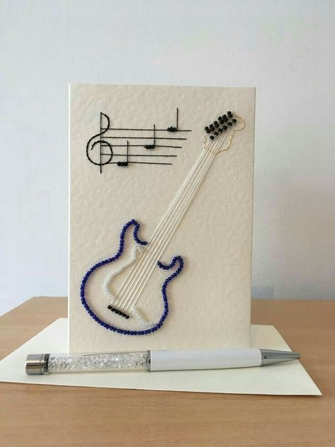 Beaded Guitar, Guitar Birthday, Birthday Card Handmade, Birthday Card Drawing, Three Fold, Card Drawing, Birthday Cards For Men, Fold Cards, Book Art Diy