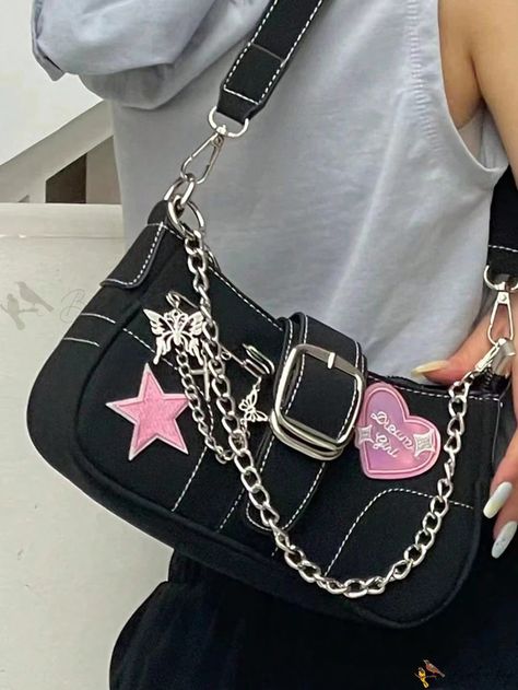 Bird in Bag - Y2K Cross Decor Underarm Bag: Stylish Chain Shoulder Bag for Modern Women, Fashionable Pink Handbags and Purses Y2k Bags, Y2k Shoulder Bag, Holiday Club, Ring Belt, Small Shoulder Bags, Denim Shoulder Bags, Pink Crossbody Bag, Pink Handbags, Pretty Bags