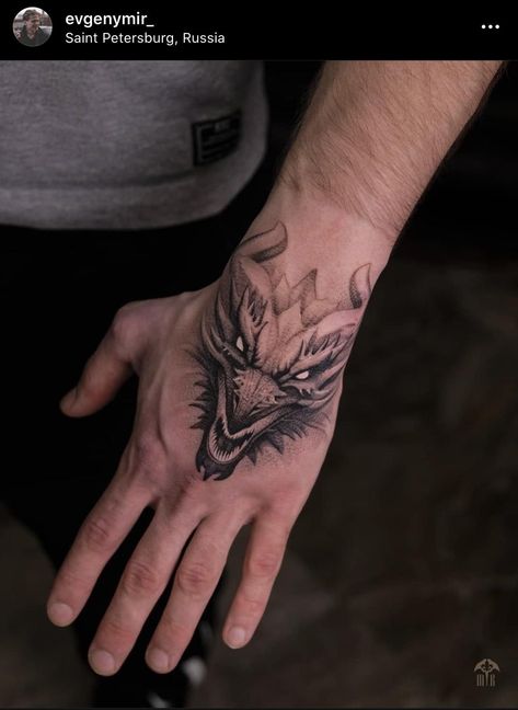 Dragon Hand Tattoo Design, Dragon Tattoo In Hand, Tattoo Dragon Hand, Norse Mythology Hand Tattoo, Dragon Tattoo Hand Man, Dragon Hand Tattoo Men, Mens Hand Tattoos Unique, Dragon On Hand Tattoo, Celtic Hand Tattoo