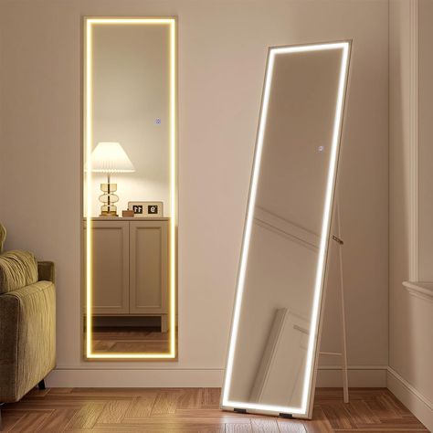 Full Length Mirror In Bedroom With Lights, Floor Length Mirror With Lights, Led Body Mirror, Fully Body Mirror, Full Body Wall Mirror, Led Full Length Mirror, Cute Body Mirrors, Cute Full Length Mirror, Full Length Mirror In Bedroom On Wall