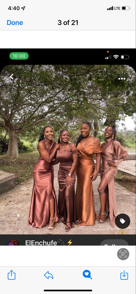 Bronze Wedding Bridesmaid Dresses, Rose Gold Bridesmaid Dress Fall, Shades Of Brown Dresses On Black Women, Brown Braidsmaid Dress, Bronze Bridesmaid Dresses Copper Rose Gold, Brown And Mauve Wedding, Mauve Bridesmaid Dress Black Women, Copper Champagne Wedding, Rose Gold Bridesmaid Dress Black Women